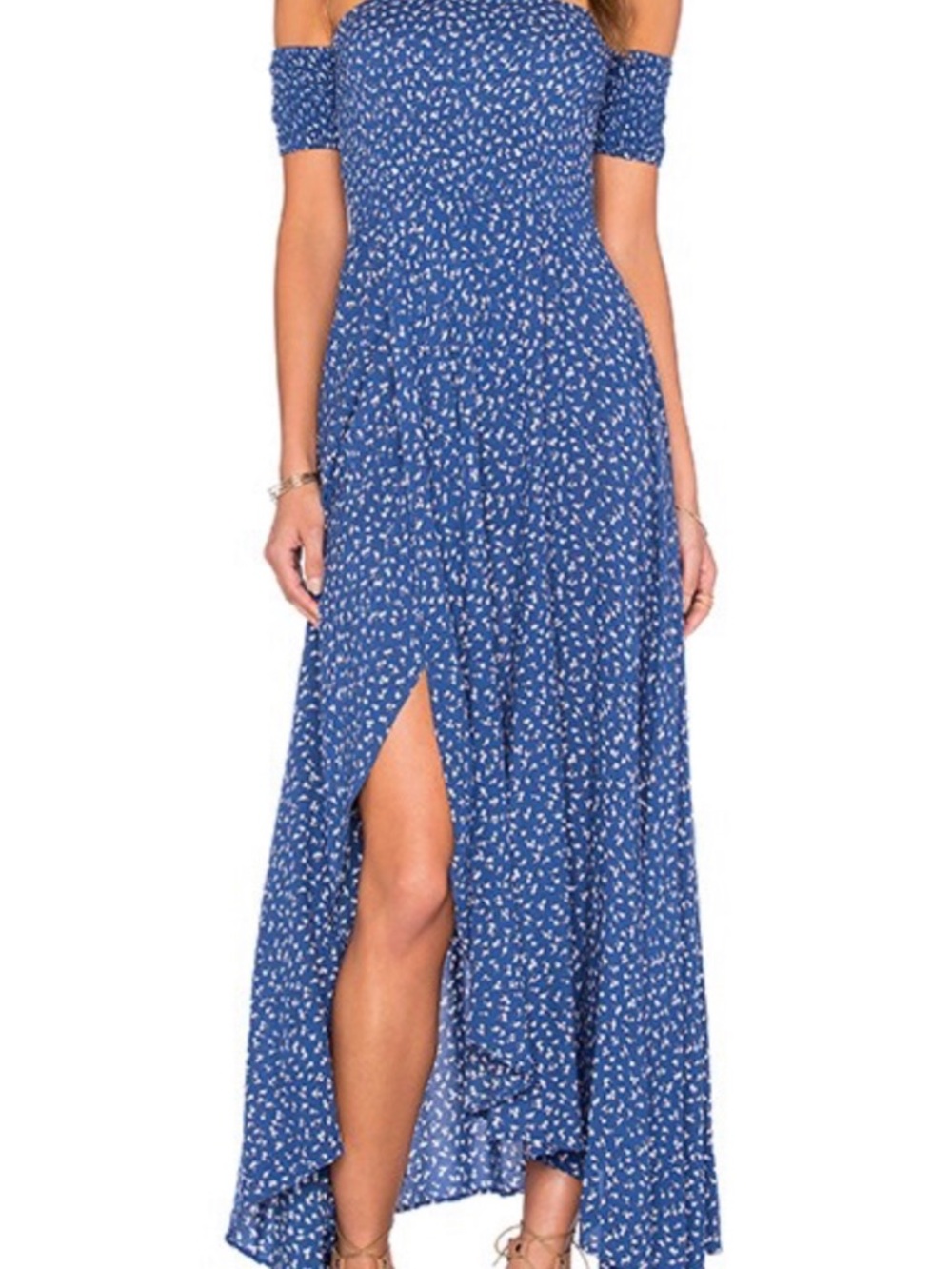 Auguste The Label Navy Blue Floral Smocked Maxi Boheme Goddess Dress 6